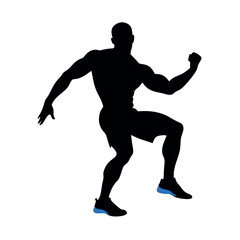 a body builder doing excersise vector silhouette, isolated white background