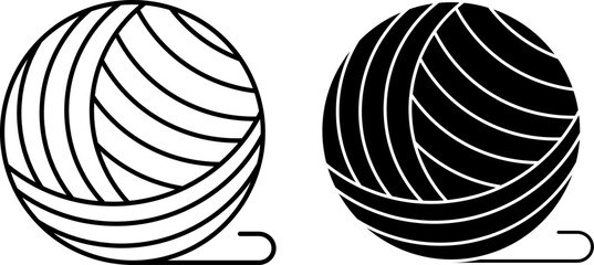 Yarn Ball Icons. Black and White Vector Icons of Thread. Yarn for Knitting Clothes. Pet Toy