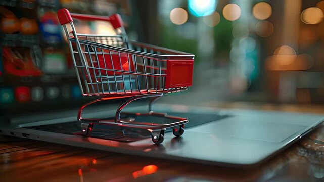 Laptop computer shopping fresh food delivery cart retail e-commerce online store buy sale marketing purchase decision internet business dropshipping fast website selling technology product description