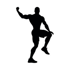 a body builder doing excersise vector silhouette, isolated white background