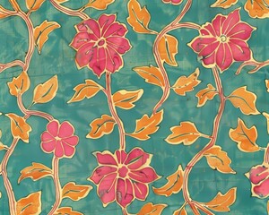 Printing textile pattern with ajrakh pattern, block print, and batik print