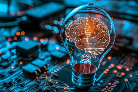 Illuminated brain model on futuristic display illustrating advanced neurological research