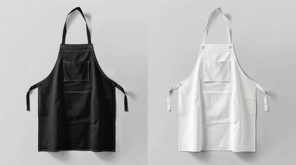Apron mockup featuring both white and black aprons clean and ready for use