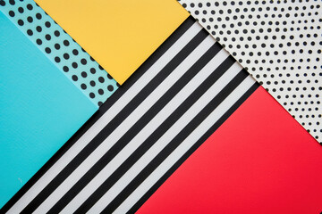 An artistic representation of colorful geometric shapes, including polka dots and stripes, showcasing vibrant patterns and modern art techniques.