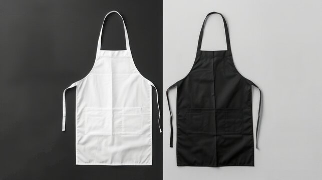 Apron mockup featuring both white and black aprons clean and ready for use
