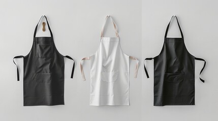 Apron mockup featuring both white and black aprons clean and ready for use