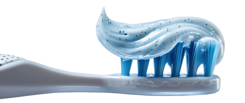 Close up of toothpaste on a toothbrush, cut out