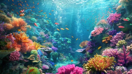 Naklejka premium Vibrant coral reef teeming with colorful marine life, showcasing the wonders of the underwater world