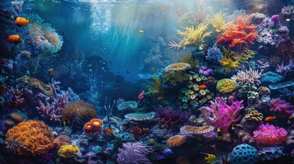 Vibrant coral reef teeming with colorful marine life, showcasing the wonders of the underwater world