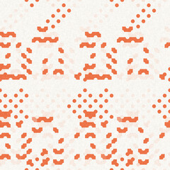 Faded peach fuzz glitch geo washed effect seamless pattern. Orange dye grungy blotched distress abstract background texture repeat.  © Limolida Studio
