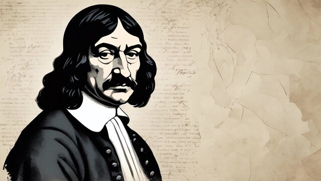 French philosopher and scientist Ren&eacute; Descartes Illustration with Empty Space for Text - old paper Background