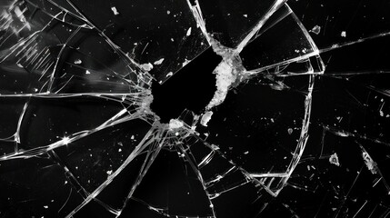 Cracks on a black glass background illustrating the concept of abstract glass destruction