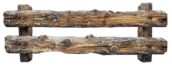 Close-up of a rustic wooden fence with rough hewn logs, showcasing texture and natural weathering, perfect for outdoor and rustic themed designs. transparent background