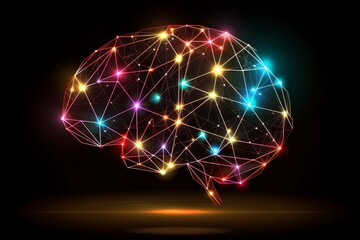 Neon brain glowing against a dark backdrop representing the power of enlightenment through neural connections