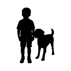 A child stand with a dog vector silhouette, blak color silhouette, similar this image