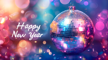 Fototapeta premium Happy New Year with shiny disco ball.