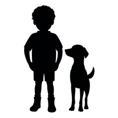 A child stand with a dog vector silhouette, blak color silhouette, similar this image