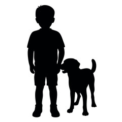 A child stand with a dog vector silhouette, blak color silhouette, similar this image