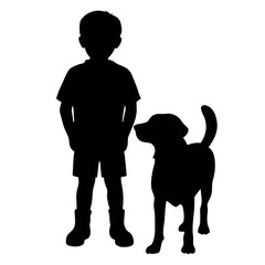 A child stand with a dog vector silhouette, blak color silhouette, similar this image