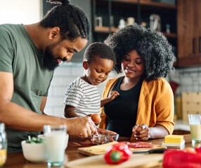 child family kitchen food boy son mother father breakfast preparing egg morning healthy diet eating home black african american father cooking, parent, cute, meal