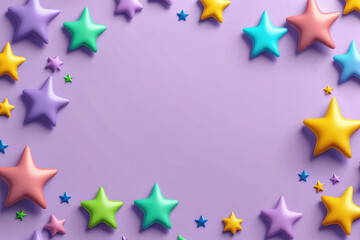 Obraz premium Happy birthday greeting card with colorful 3d stars on lilac background.