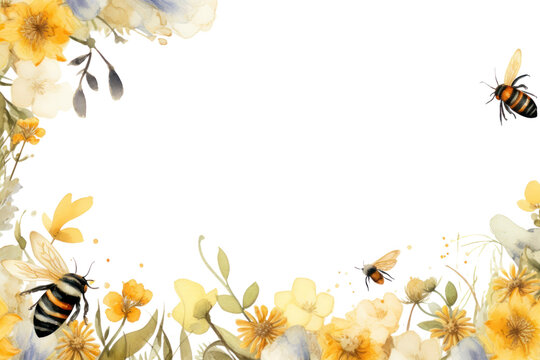 PNG  Painting bees border nature insect animal.