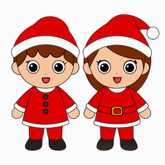 two cute children celebrate Christmas wear Santa dress