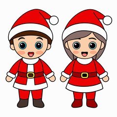 two cute children celebrate Christmas wear Santa dress