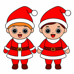 two cute children celebrate Christmas wear Santa dress