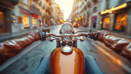 A man riding a motorbike with a first person view.