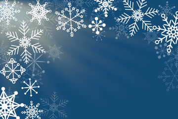 Christmas frame white snowflakes Dark blue background Border sequin confetti Sparkling Frosting winter design Xmas holiday season Snow Flake Decoration New Year template Copy space Sunlit