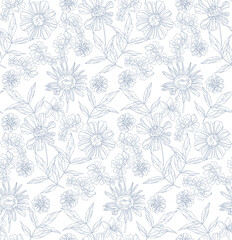 Wild flowers seamless pattern, romantic elegant style