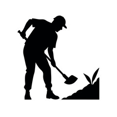 a labour working on the field vector silhouette, isolated white background