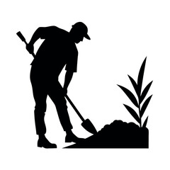 a labour working on the field vector silhouette, isolated white background