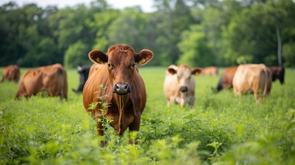 cows grazing in the pasture and a quaint red barn in the background