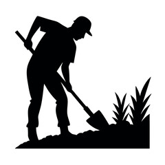 a labour working on the field vector silhouette, isolated white background