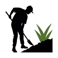 a labour working on the field vector silhouette, isolated white background