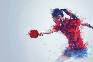 A Dynamic Low Polygonal Artwork of a Woman Serving in Table Tennis During an Exhilarating Match