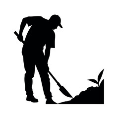 a labour working on the field vector silhouette, isolated white background