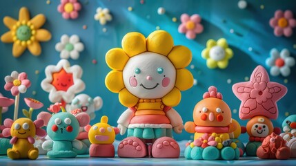 Fototapeta premium Colorful clay figurines in a whimsical setting. AI.