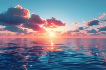 Fototapeta premium Ocean horizon with a dramatic sunset, seascape background, serene evening