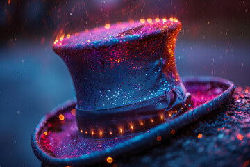 Minimalist aesthetic of a magician's top hat with holographic elements emerging, symbolizing modern magic.