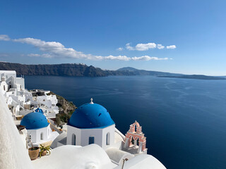 beautiful blue dome in the santorini skyline