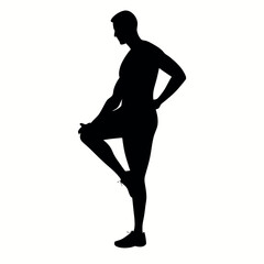 a man holding leg with hand vector silhuette, isolated white background 