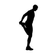 a man holding leg with hand vector silhuette, isolated white background 