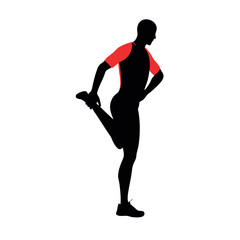 a man holding leg with hand vector silhuette, isolated white background 