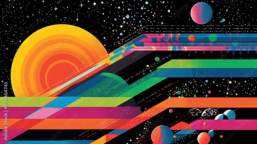 Poster Abstract background with geometric shapes in retro minimalistic style with bright colors