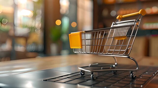 Laptop computer shopping fresh food delivery cart retail e-commerce online store buy sale marketing purchase decision internet business dropshipping fast website selling technology product description