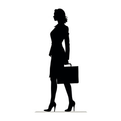 a professional business woman stand with suitcase, brifcase, vector silhouette, slim and beautiful woman