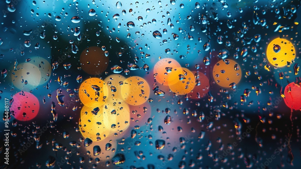 Canvas Prints   A rain-splattered window reveals a hazy street light beyond